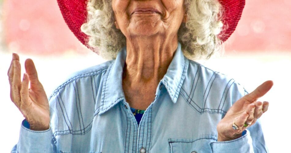 Older Woman in red hat