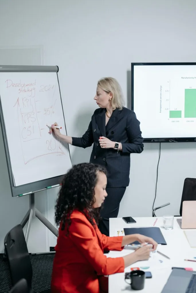 Professional woman presenting project, taking on additional responsibilities to get a raise