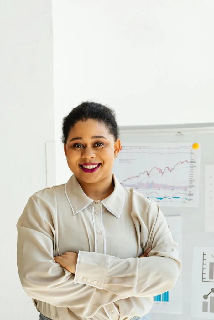 Woman looking confident because she has conquered her financial shame