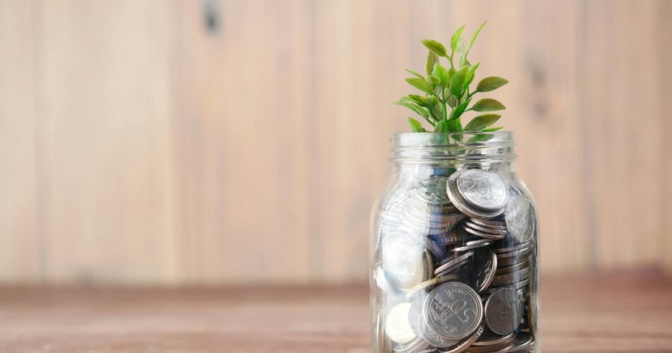 Savings jar with plant growing in it